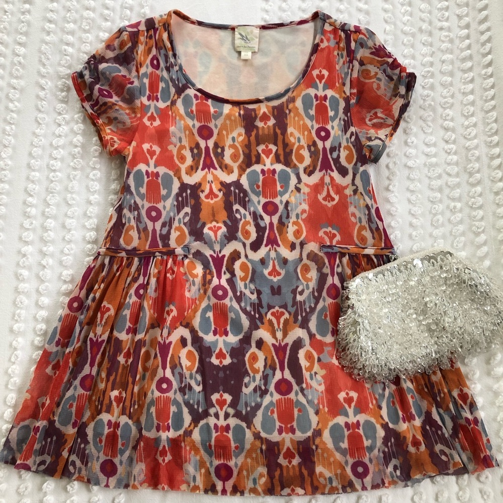 Anthropologie Weston Wear Sprouted Ikat Print Peplum Blouse Top Size XS
